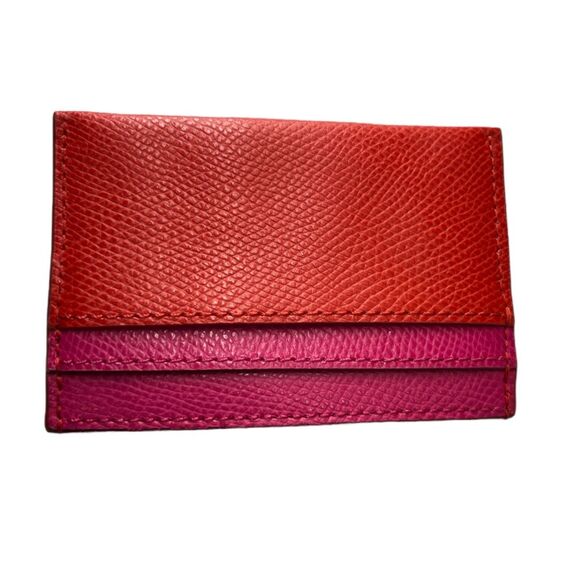 Coach card case wallet bi-color crossgrain leather red pink F63669 - Picture 7 of 12